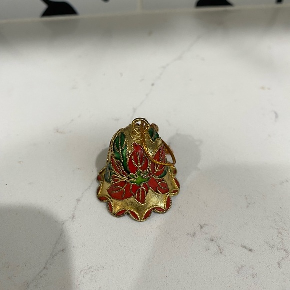 Vintage Dillards CLOISONNE Enameled Bell Ornament Christmas Theme Holiday Mistle - Picture 1 of 3